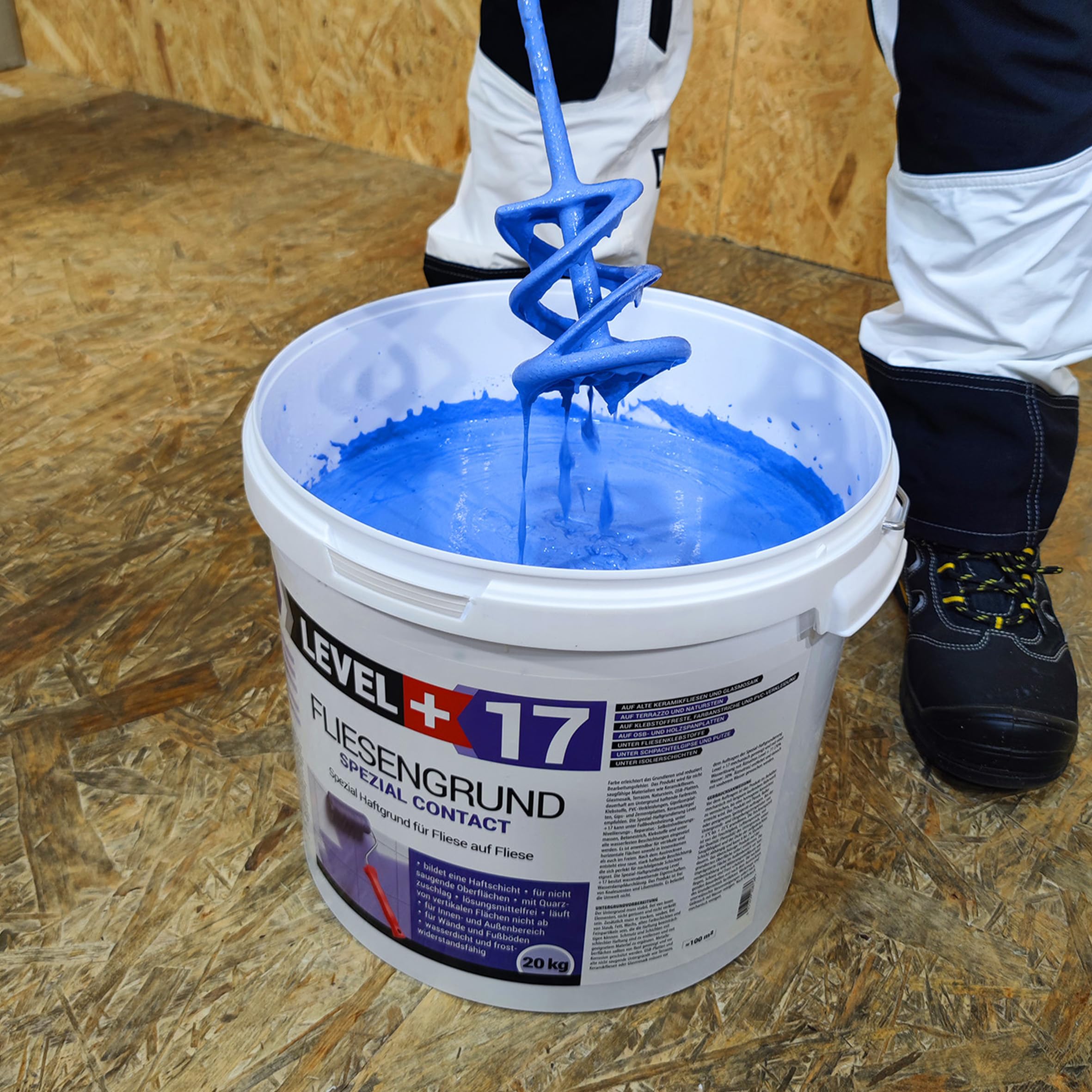 Level + 17 Fliesengrund Spezial Contact für Fliese auf Fliese - 15 kg | Spezial-Haftgrund mit Quarzsand für Fliesen, Glasmosaik, Naturstein & PVC - Grundierung für Innen & Außen
