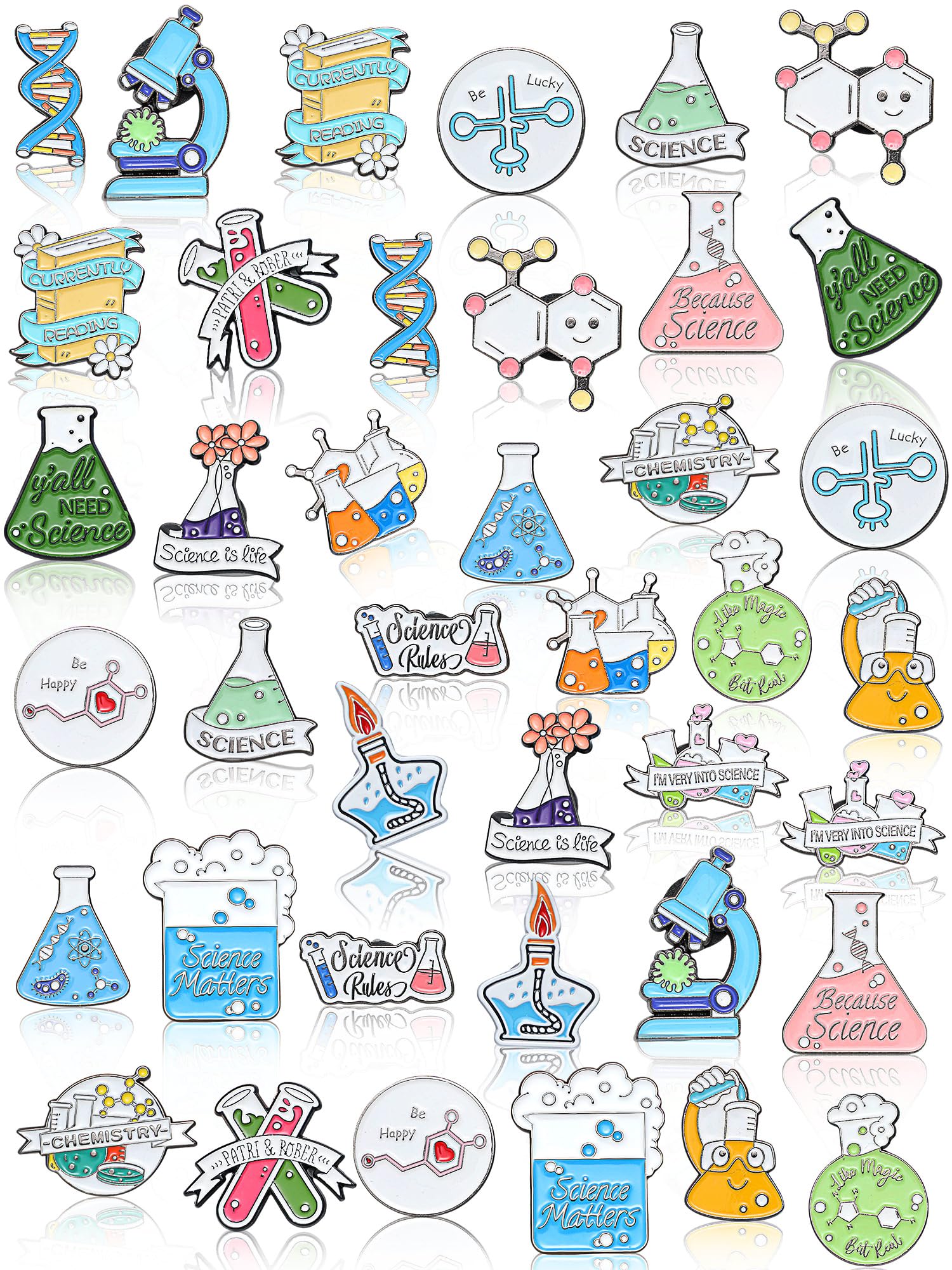 Ecation40 Pcs Enamel Science Pins - Cute Kawaii Cartoon Scientist Lapel Laboratory Chemistry Brooch for Badge, Lab Week Gifts, Backpacks, Kids, Adults, Caps, Bags
