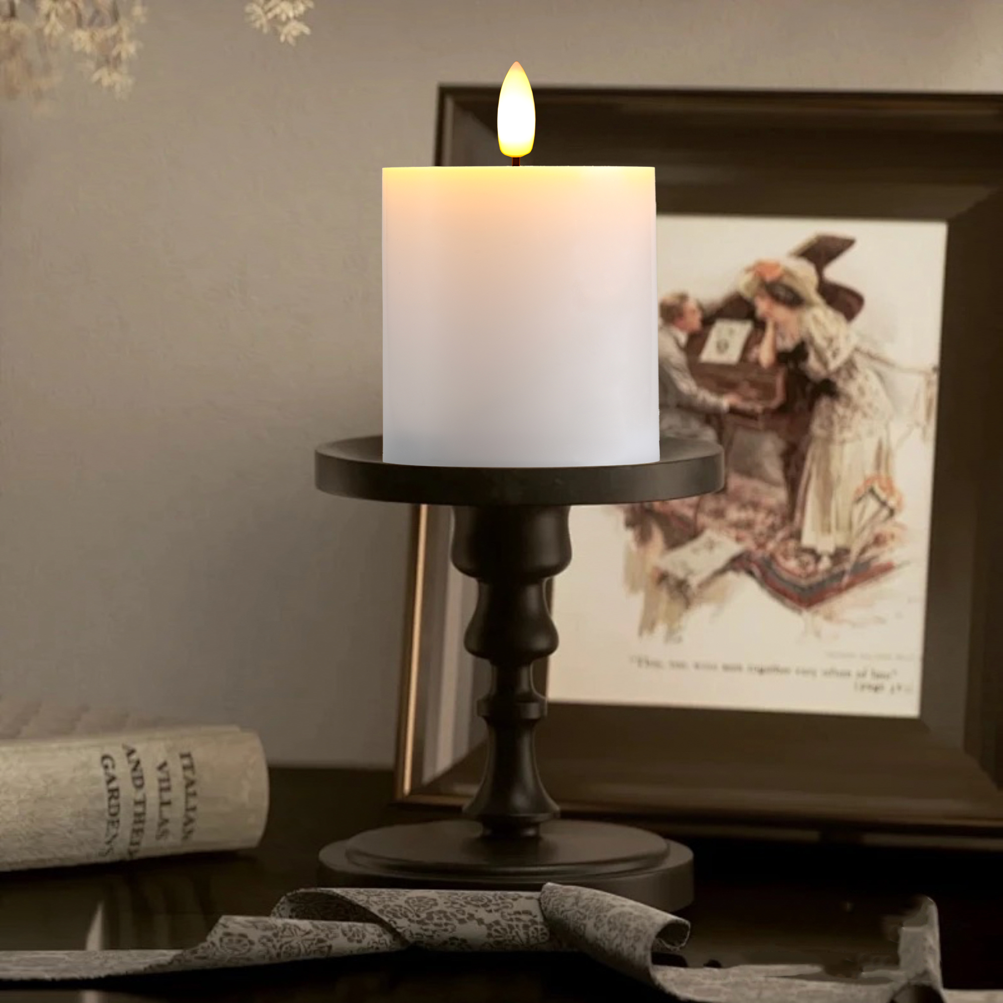 Image of Gmnee 3 inchx4 inch Flickering Flameless Candles with Remote Timer, Real Wax, White | 2 Pack 3 inch Diameter Extra-Large Pillar Candles, LED Candles, Battery Operated Candles for Table and Fireplace Decor (H 4 inch)