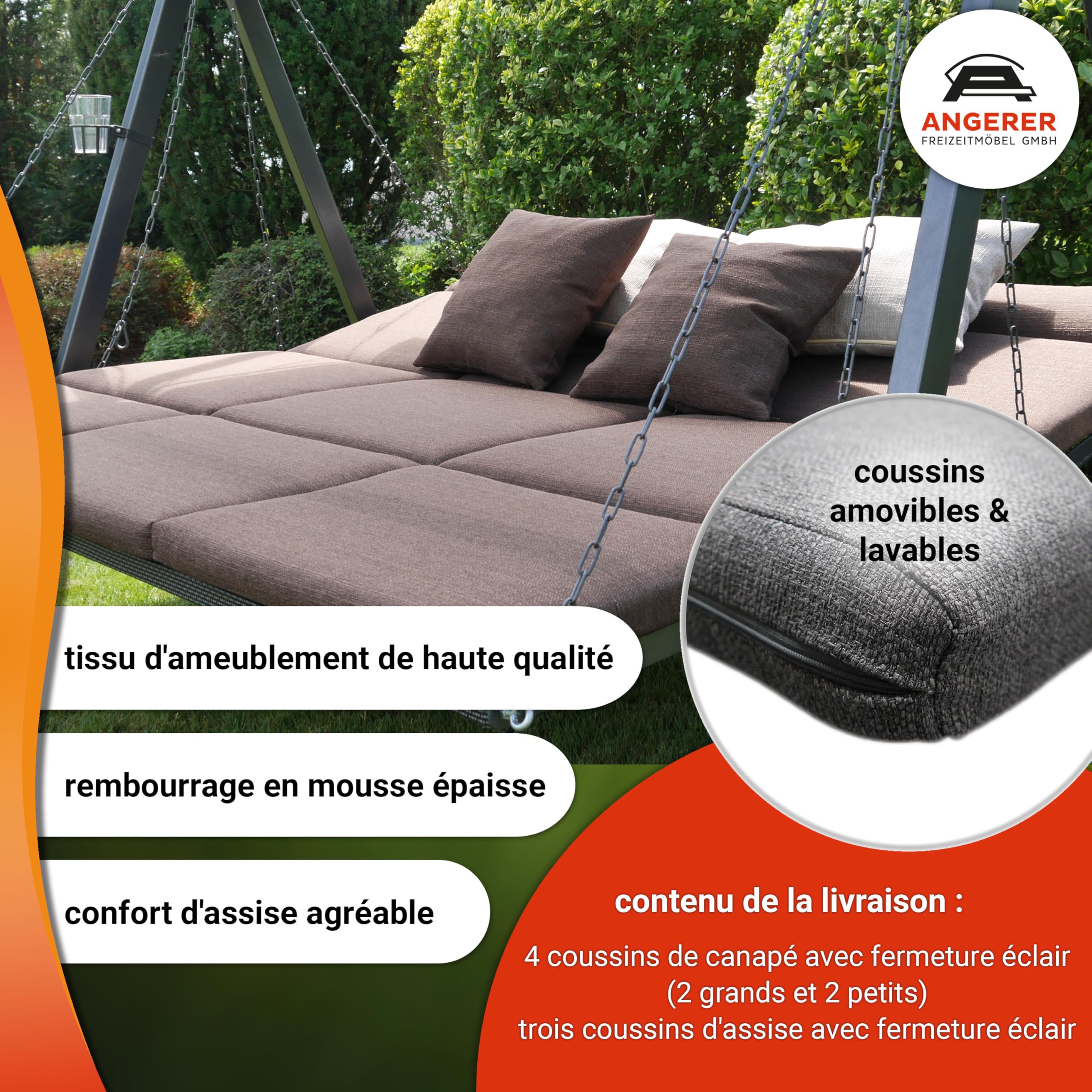 Angerer Balancelle de Jardin Lounge Smart, 3 Places, Structure en Acier Galvanisé, Tissu Textilène, avec Toit Pare-Soleil, Coussins Lavables, Fabriqué en Allemagne (Vert Clair)