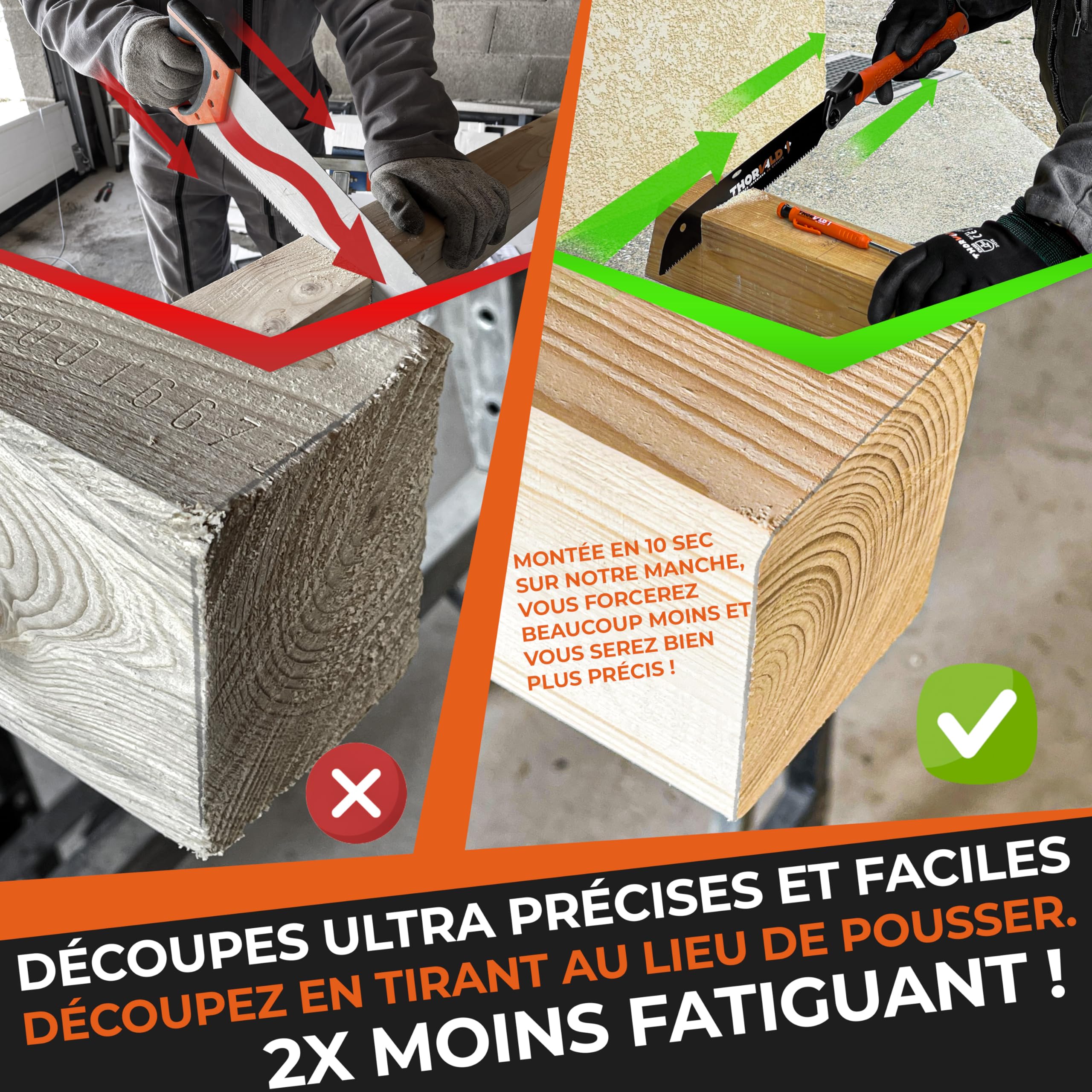 Lame Découpe précise 13 TPI 24 cm Ep 0,65mm Souple Résistante, Avec règle 15 cm, compas et Equerres Compatible Scie Japonaise Thorvald. L'outil De Référence Des Menuisiers et Charpentiers