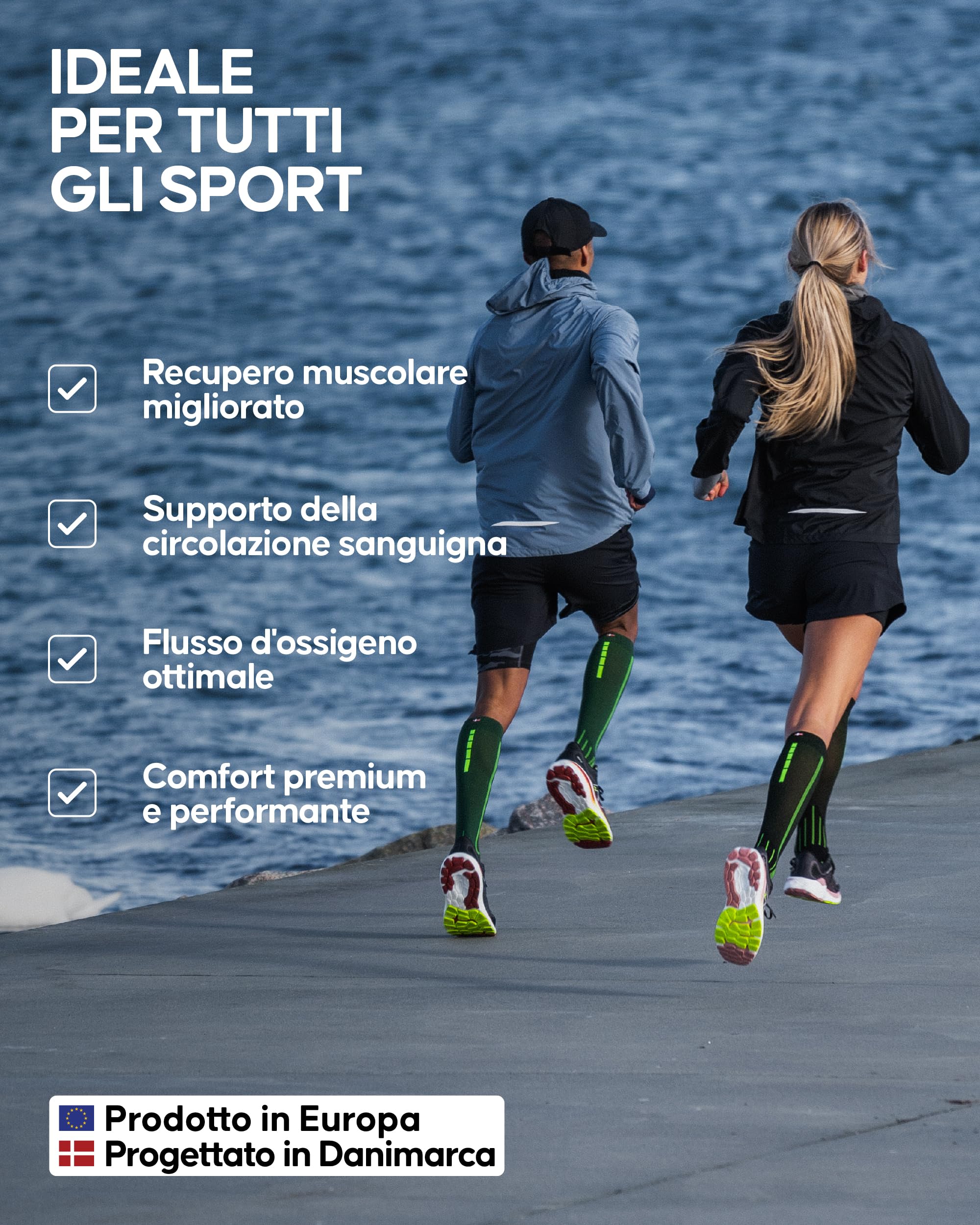DANISH ENDURANCE Calze Compressione Graduata Uomo Donna 21-26 mmhg, Recupero, Viaggi, Sport, 2 Paia