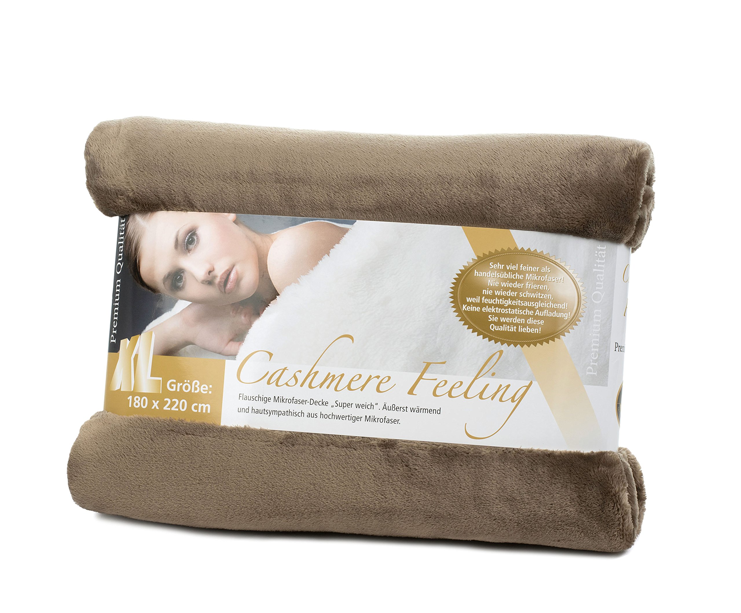 Gözze - Morbida Coperta Premium, Sensazione Cashmere, Microfibra, 180 x 220 cm - Tortora