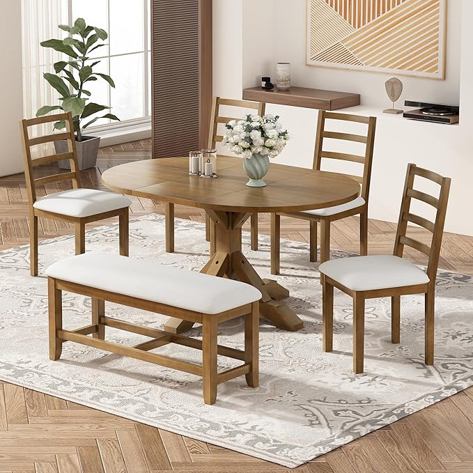 LostCat Dining Table Set for 6, Farmhouse 6Piece 60 Inch