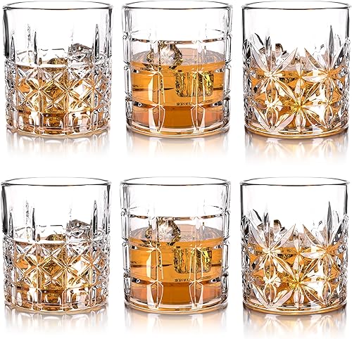 Juego de 6 vasos de whisky de 12 onzas, vasos de whisky antiguos, regalo para cócteles escoceses, ron, coñac, vodka, licor, vasos de rocas, regalo