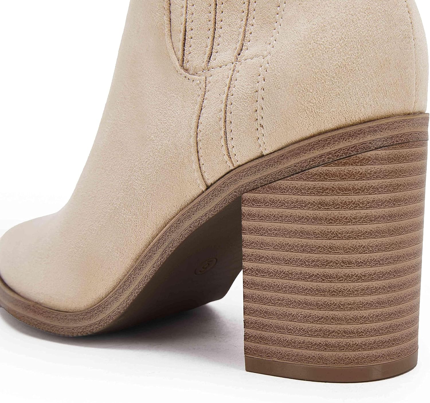 Womens Ankle Boots Slip on Pointed Toe Chunky Block Mid Heel Leather Elastic Panel Casual Chelsea Western Booties - Image 2