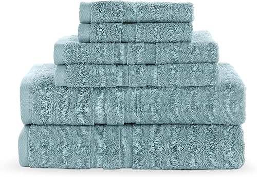 Martex Juego de toallas de lujo de 6 piezas, 2 toallas de baño, 2 toallas de mano y 2 toallas faciales, 100% algodón hilado en anillo de 600 GSM,