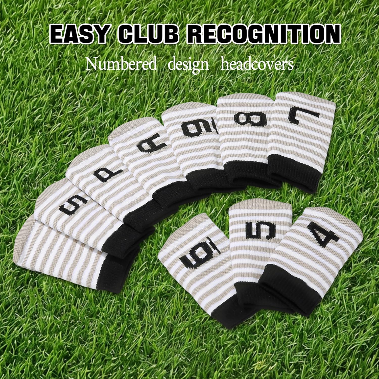 PGM 10 Pcs Golf Head Covers for Iron Club Set with Marked, Stretchy Durable Soft Thickened Sock Style Headcover for Multiple Iron Sizes