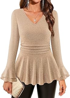 Womens Dressy Sparkly Tops Elegant Long Sleeve Sequin Blouse Cocktail Pa...