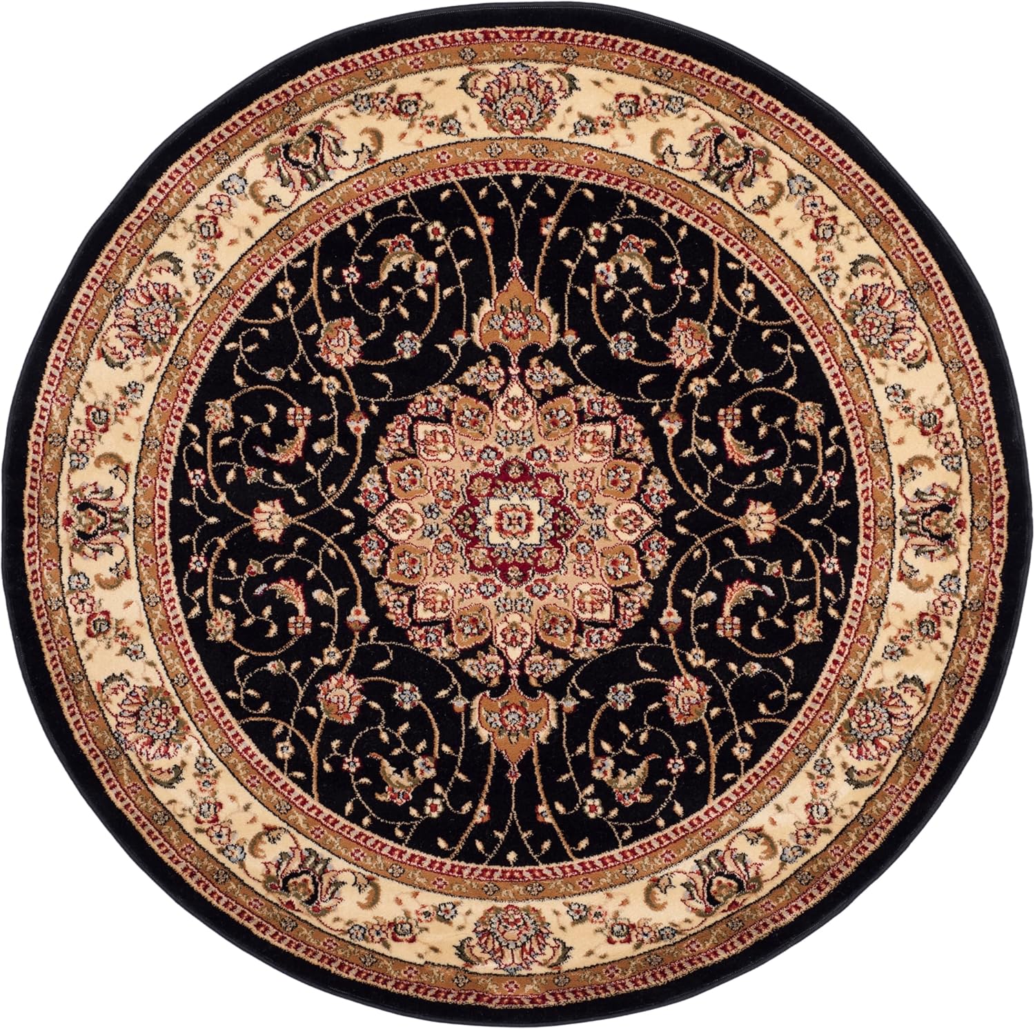 safavieh lyndhurst collection area rug - 4' round, black & ivory, traditional oriental design, non-shedding & easy care, ideal for high traffic areas in living room, bedroom (lnh329a) 4' (round) black/ivory