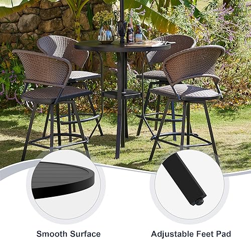 Miniatura 10 de VICLLAX Juego de barra para patio de 3 piezas, mesa cuadrada de altura de barra de 28 pulgadas con agujero para sombrilla y 2 sillas giratorias de