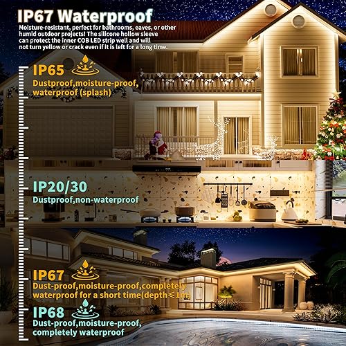 Miniatura 2 de PAUTIX COB - Tira de luz LED IP67 impermeable 32.8 pies, 6000 K luz blanca diurna 4800 LED CRI90+ 24V súper brillante, tira de luz LED de silicona