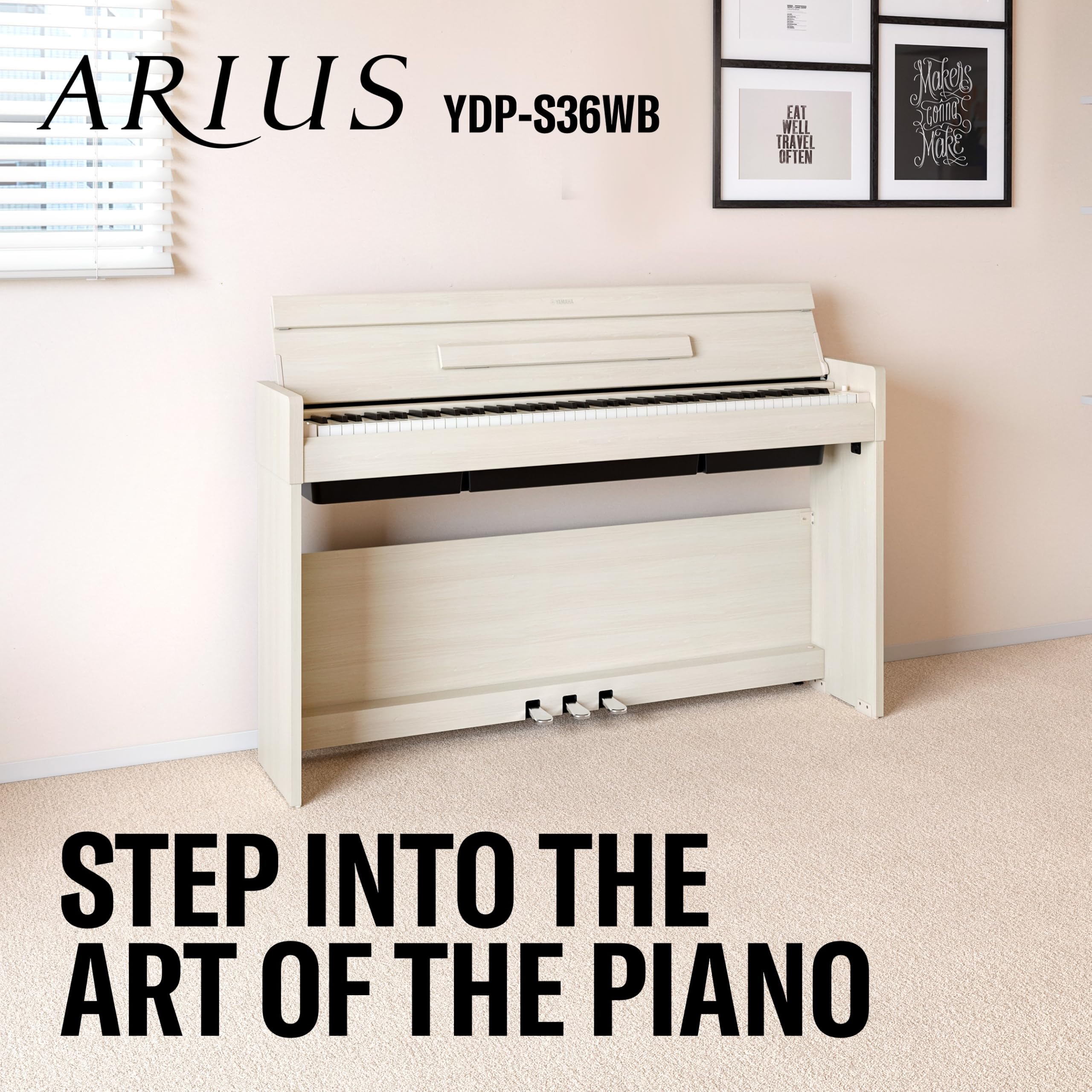 YAMAHA YDP-S36 Piano Digital – 88 Teclas Contrapesadas GHS, Sonido CFX Concert Grand, Diseño Slim, Bluetooth, 3 Pedales, Ideal para Casa y Principiantes – Abedul Blanco