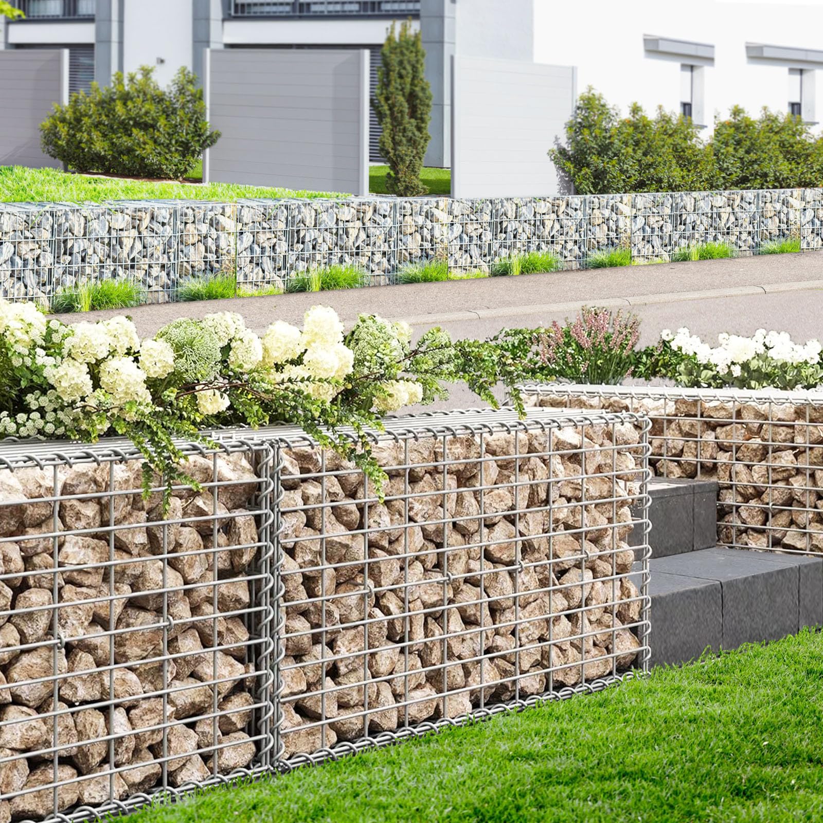 Gabion en Acier Anti-Rouille pour Pierre,Clôture décorative,Muret en Acier pour Un aménagement extérieur stylé (Argenté, L100 x H50 x P30 cm)