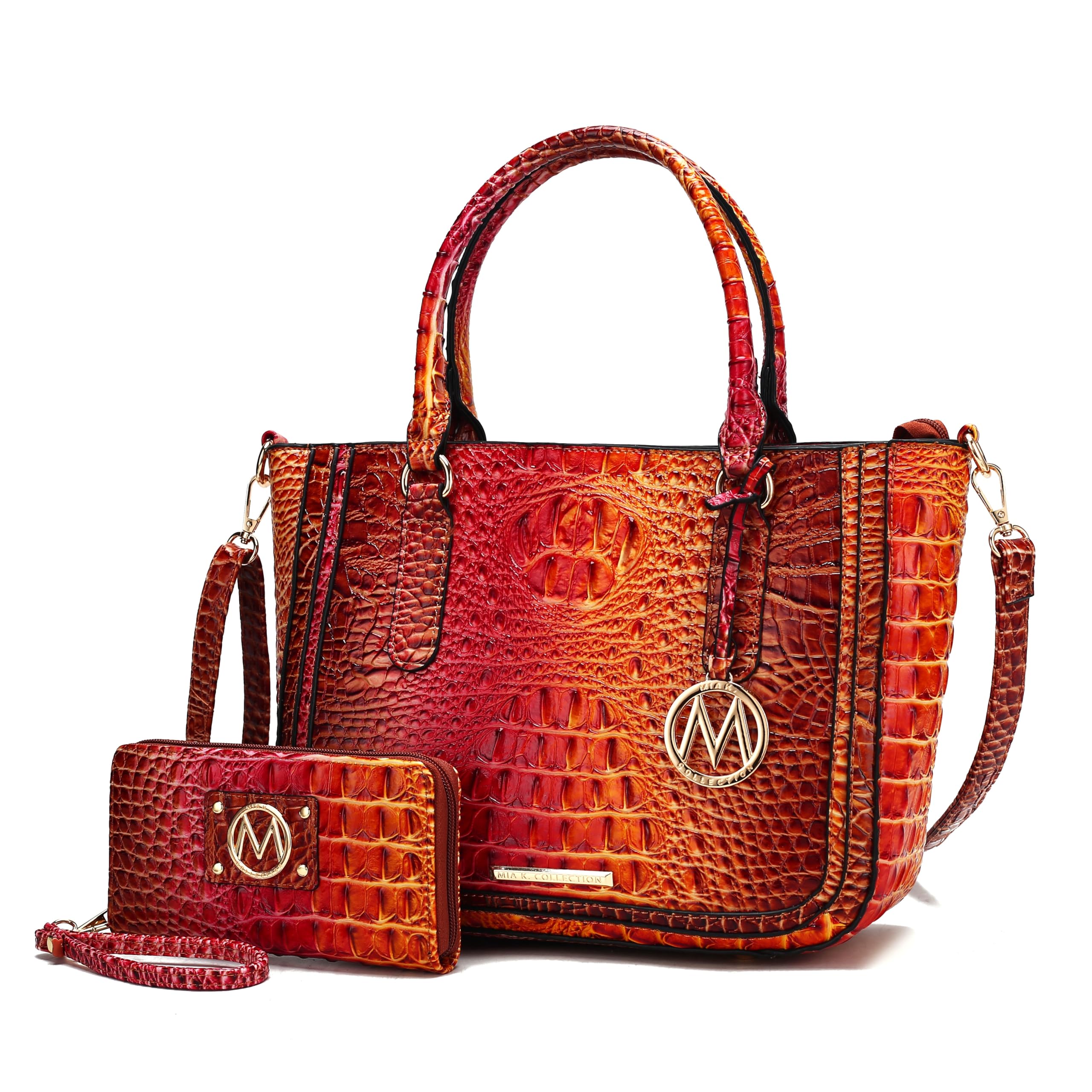 MKF Collection Satchel Bag for Women’s Crocodile Embossed Vegan leather Crossbody Tote Handbag Top-Handle Purse by Mia K