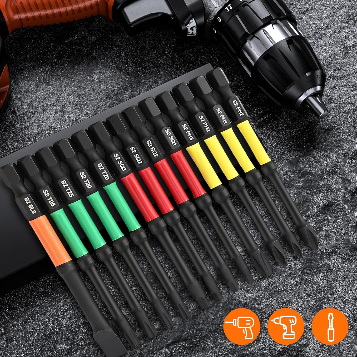 Magnetic Screwdriver Drill Bit Set, 13Pcs Impact Driver Bit Set Including Phillips Screwdriver Bit Set S2 Alloy Steel Security Torx Screwdriver Set Square Drive Drill Bit Set for Electric Hand Tool - Image 7