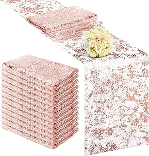 Aneco 12 Pieces Metallic Glitter Table Runner 84 x 11 Inches Rose Gold G...