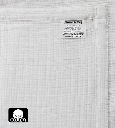 Miniatura 3 de COTTON CRAFT Manta de muselina 100% algodón ultra suave, manta ligera de 7.76 ozm para sofá, cama, para todas las estaciones, transpirable y