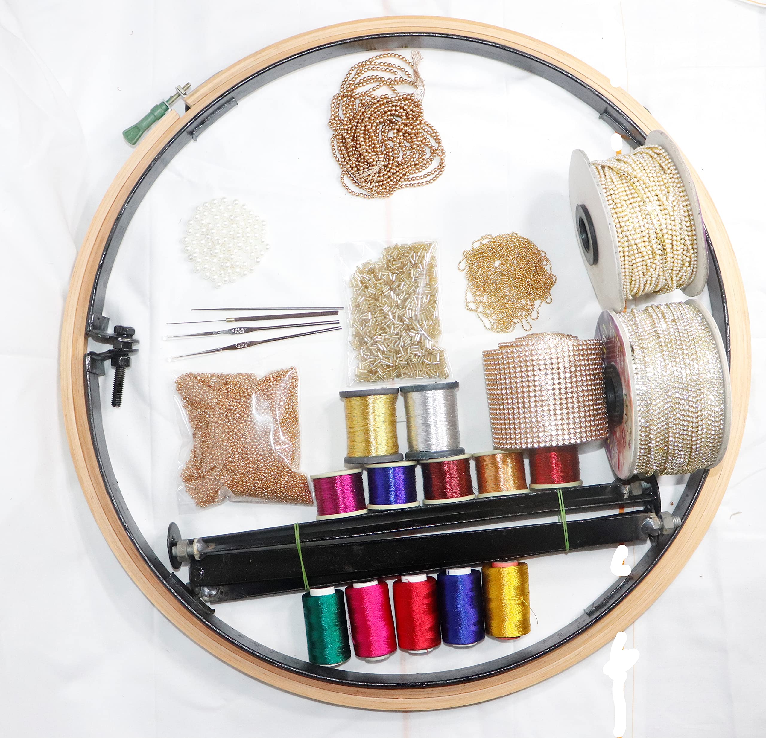 VRADAH 16Inch Aari Work Stand with 25Items Embroidery/Aari Work Materials, Beginners Pack,(Pack of Threads, Beads, Chains and Needles)-image-18