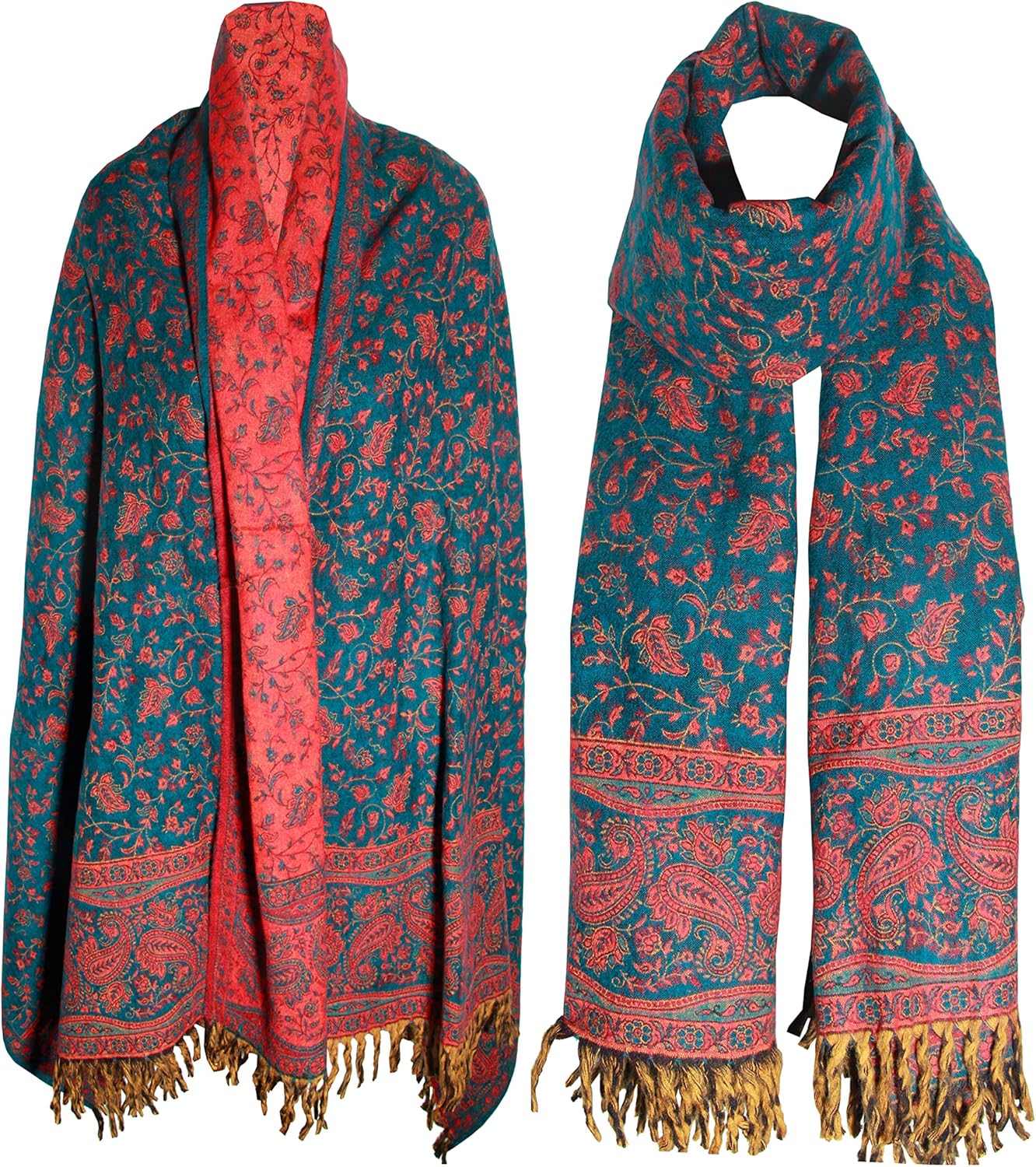 TEAL ORANGE FLORAL BLANKET SCARF LUXURY PREMIUM QUALITY HANDMADE FASHION SCAR MADE OF YAK WOOL Shawl Blanket stole unisex Travel Wrap Meditation Soft gift for her