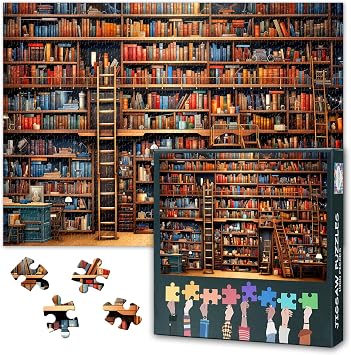 Vintage Library Puzzle for Adults Bookshelf Filled with Lots of Books