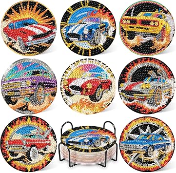 DOTZSO Diamond Art Coaster Kit 8Pcs Car Diamond Painting Coasters Kit 44in