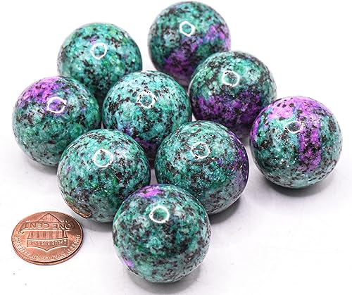 Miniatura 5 de HQRP 0.984 in Rubí rojo púrpura en esfera de zoisita verde pulido piedra preciosa natural cristal mineral UV reactivo coleccionable bola - China