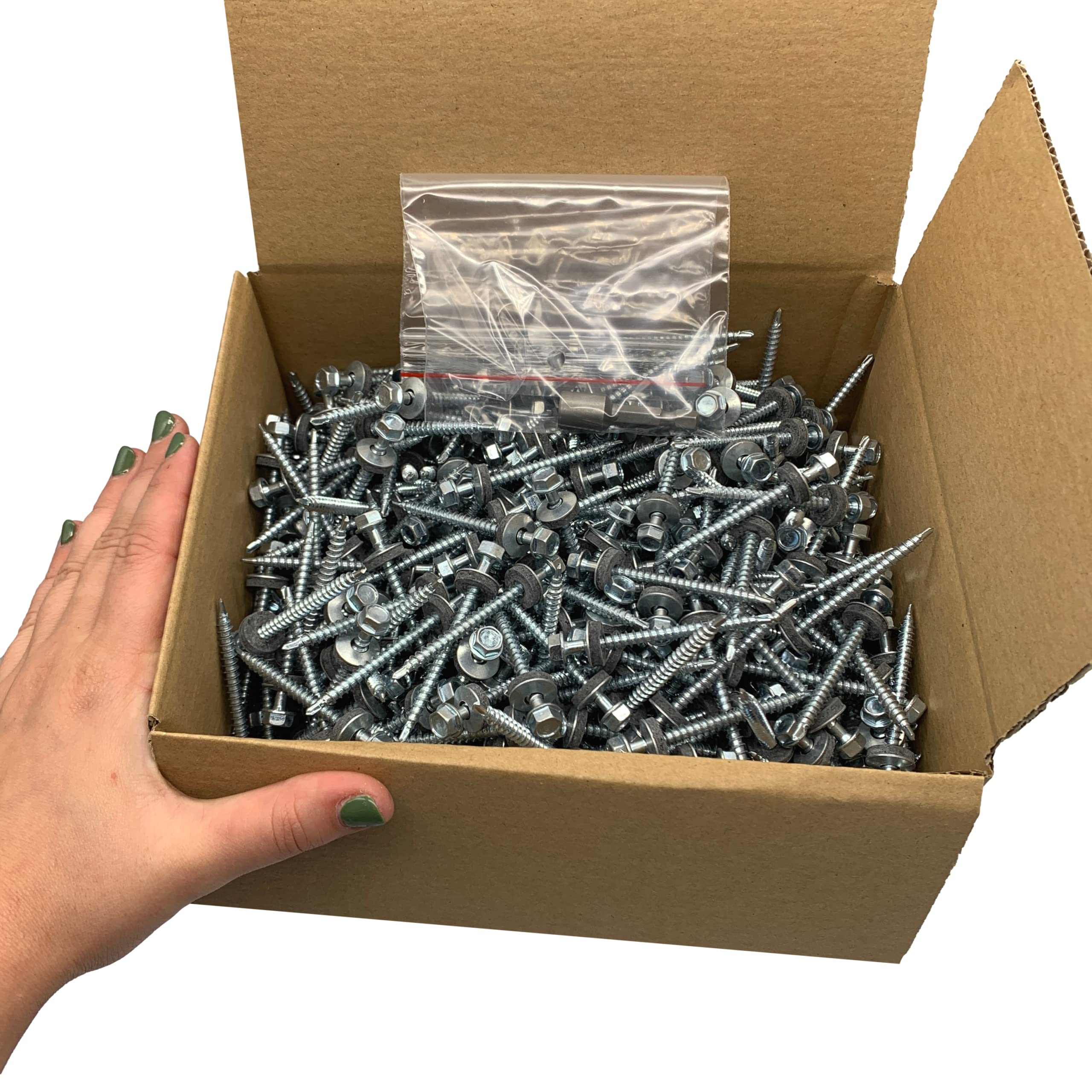 Confezione da 500 viti autofilettanti in acciaio zincato DIN 7504-K da 4,8 mm x 60 mm, testa esagonale con rondelle EPDM, viti per lamiera autofilettanti (500 pezzi da 4,8 x 60 mm)