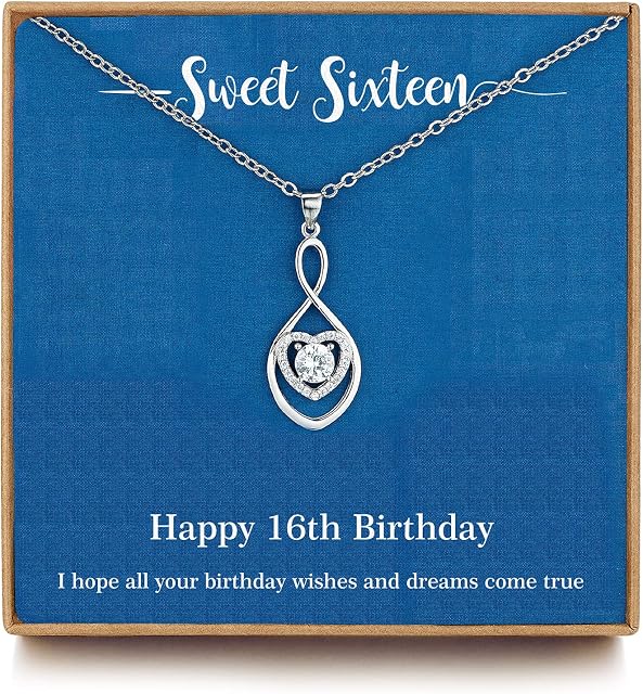 16th Birthday Gifts for Girls, Infinity Heart Silver Necklace for Women with Jewellery Box, Sister Gifts, Valentine Anniversary for Women N02B