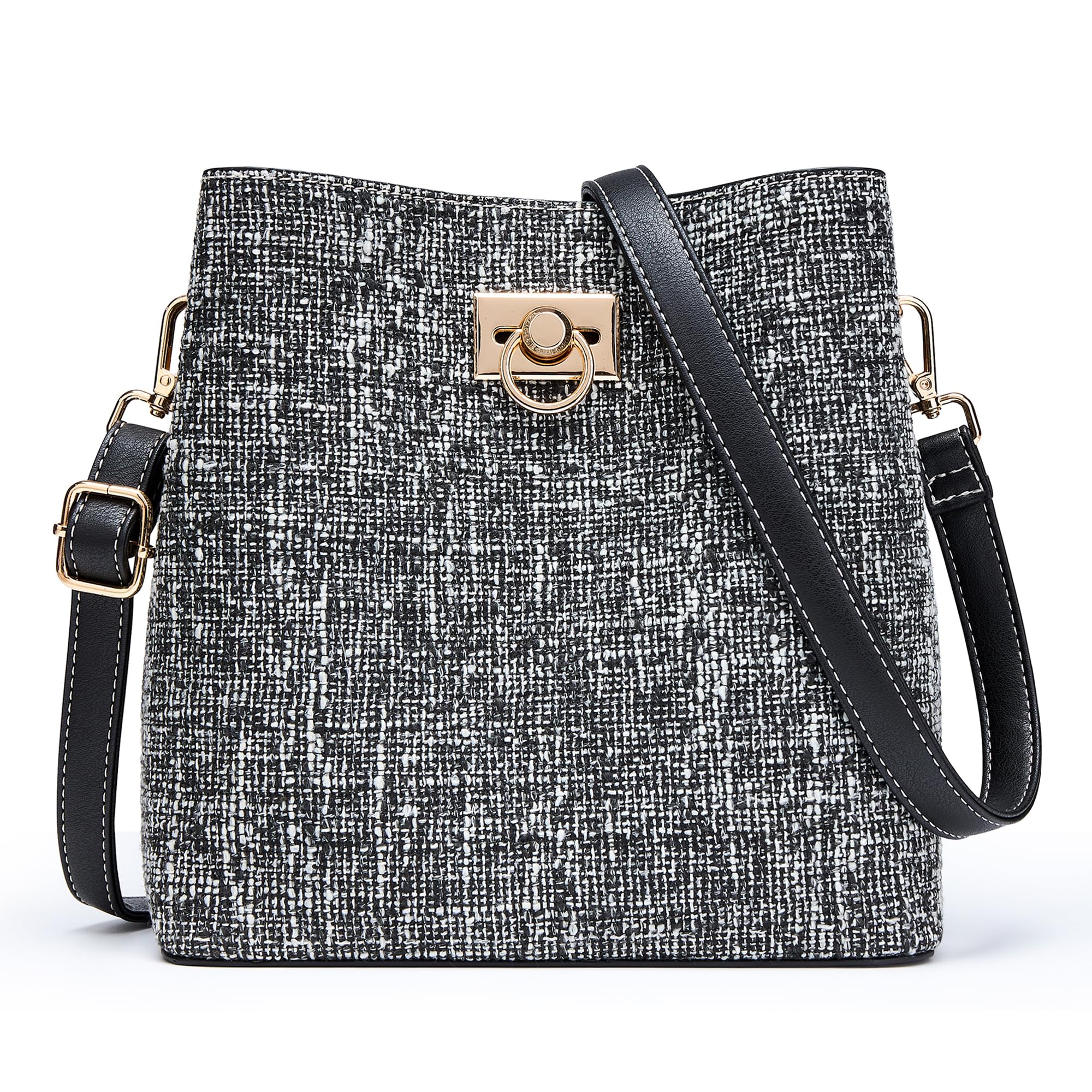 KALIDI Crossbody Purses for Women Vegan Leather Bucket Bag Fashion Ladies Crossbody Handbag Shoulder Purse with Multi Pockets