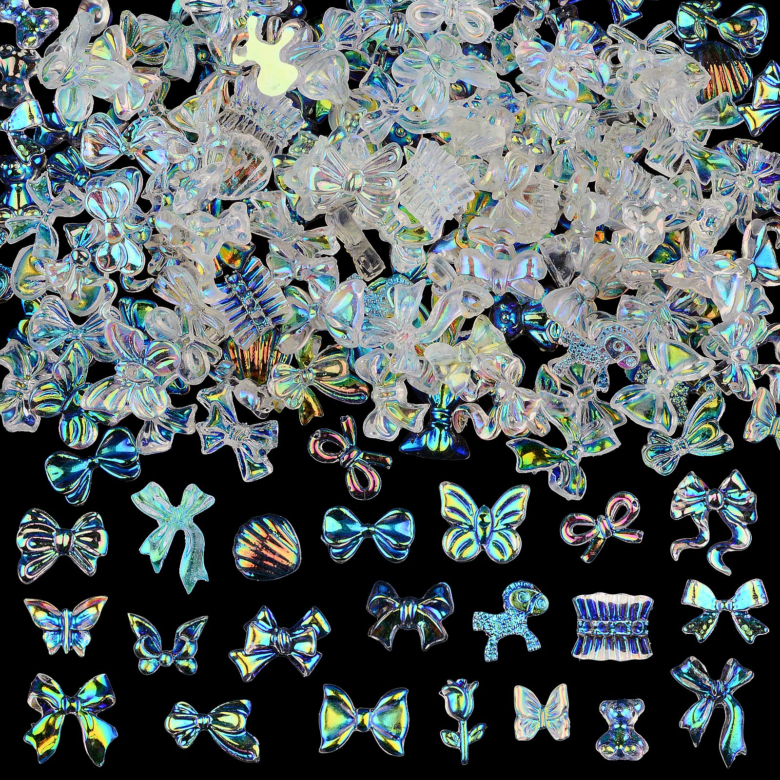 100 Pieces 3D Resin Butterfly Bear Nail Charms Rose Flower Peach Bow Snake Rabbit Animal Shaped Nail Art Rhinestones Pearls for DIY Nail Art Decoration Making Craft (Transparent AB)