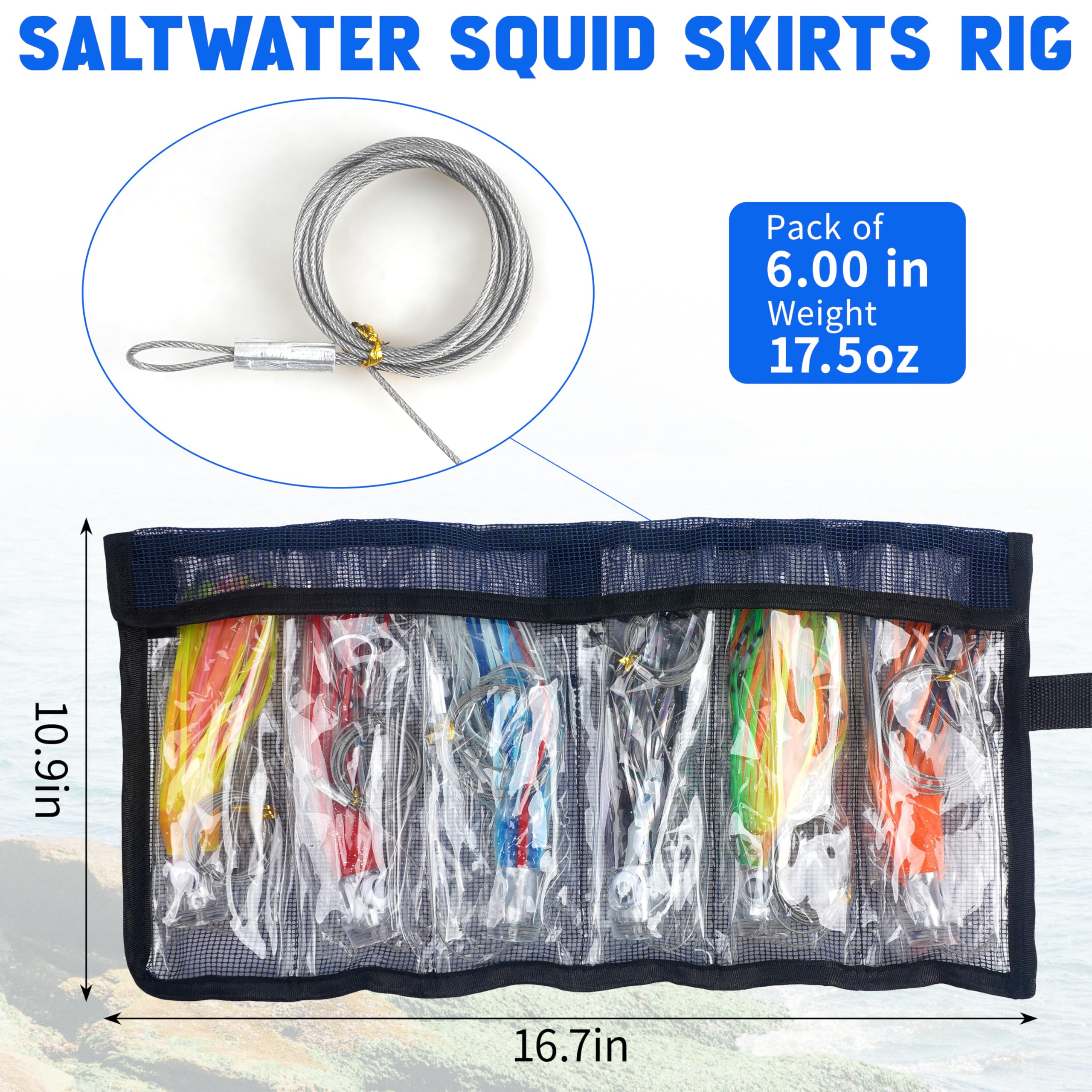 Salzwasser-Troling-Köder, 6 Stück, Trolling-Köder, Offshore, Großwild-Angelköder, Tiefsee, Tintenfisch, Röcke für Thunfisch, Mahi, Marlin, Delfin, Durado, Wahoo 1,5 cm