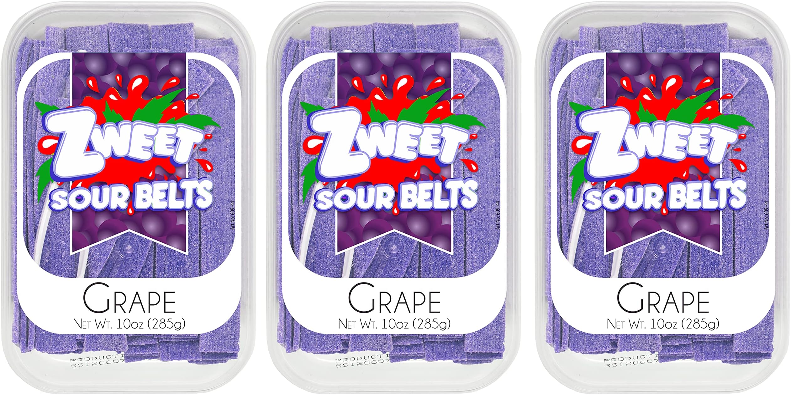 Zweet Sour Grape Candy Belts Pack of 3-10 Ounce – Sour Kosher Candy, Halal Candy Belts – Resealable Pack of Sour Licorice Belts (10 Ounce (Pack of 3))