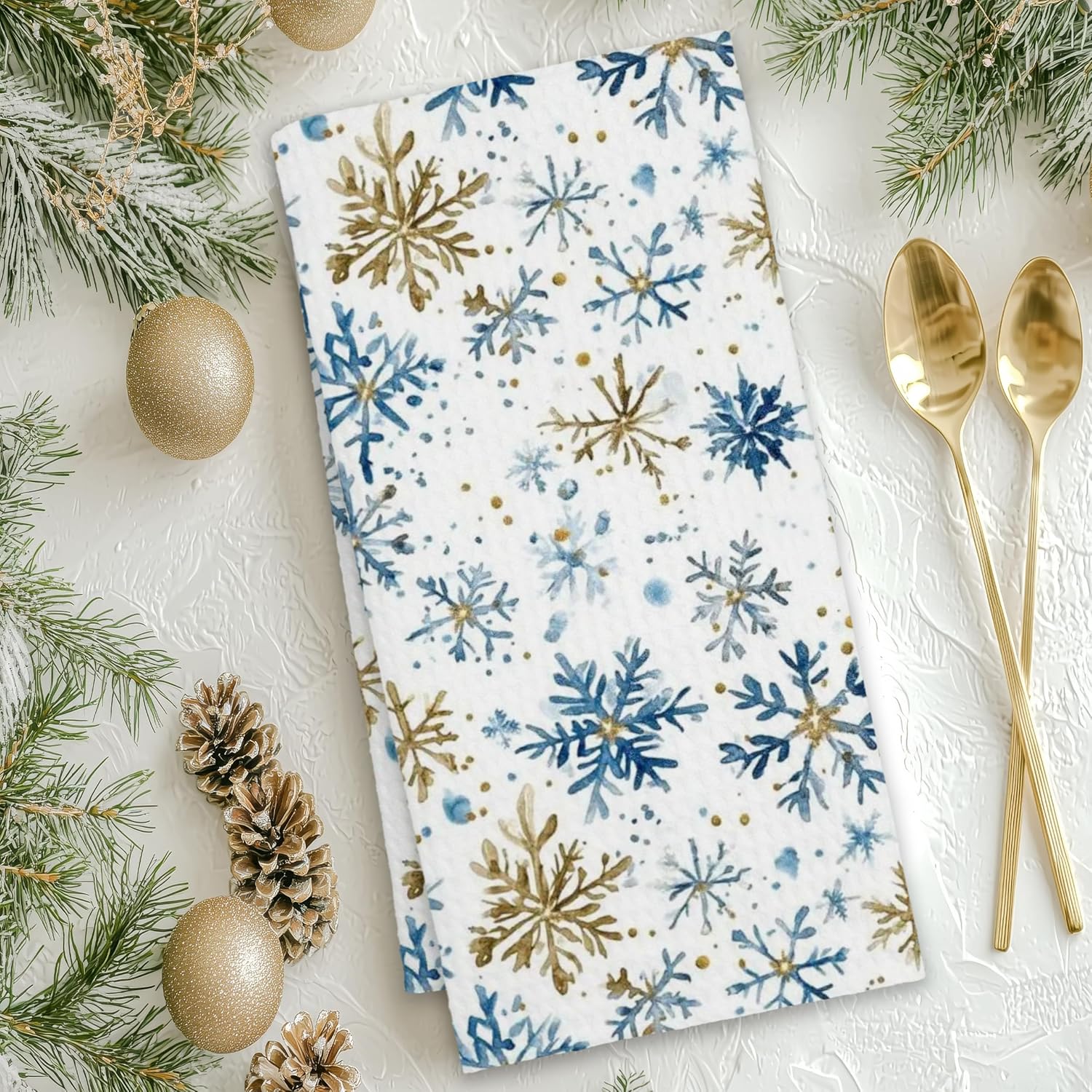 Hello Winter Kitchen Towels, Blue White Snowflake Let it Snow Christmas Kitchen Towels, Set of 2, Christmas Farmhouse Home Kitchen Decoration 18x26 Inch-A04 - Image 4