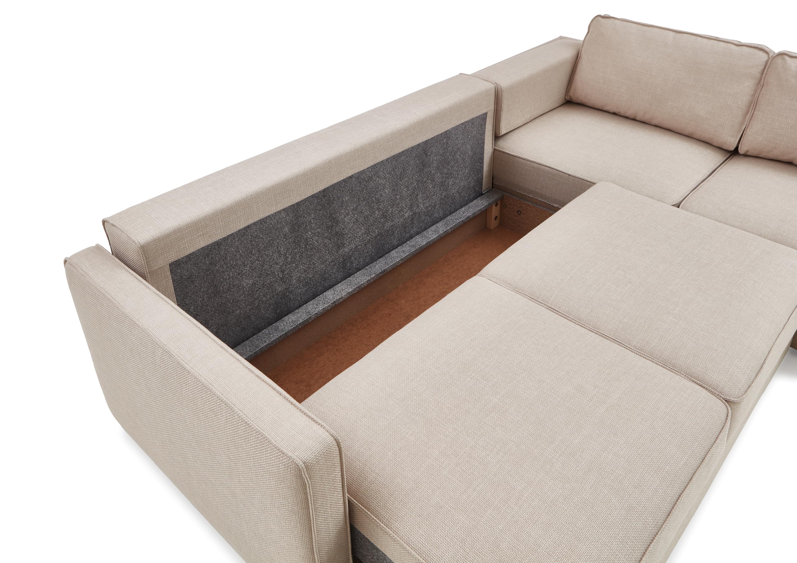 ATLANTIC home collection Eckgarnitur Chill, Schlaffunktion (ca. 135x230 cm), inkl. Bettkasten, frei im Raum stellbar, Wellenunterfederung, Ecke rechts, Creme, BxTxH: 250x200x86cm