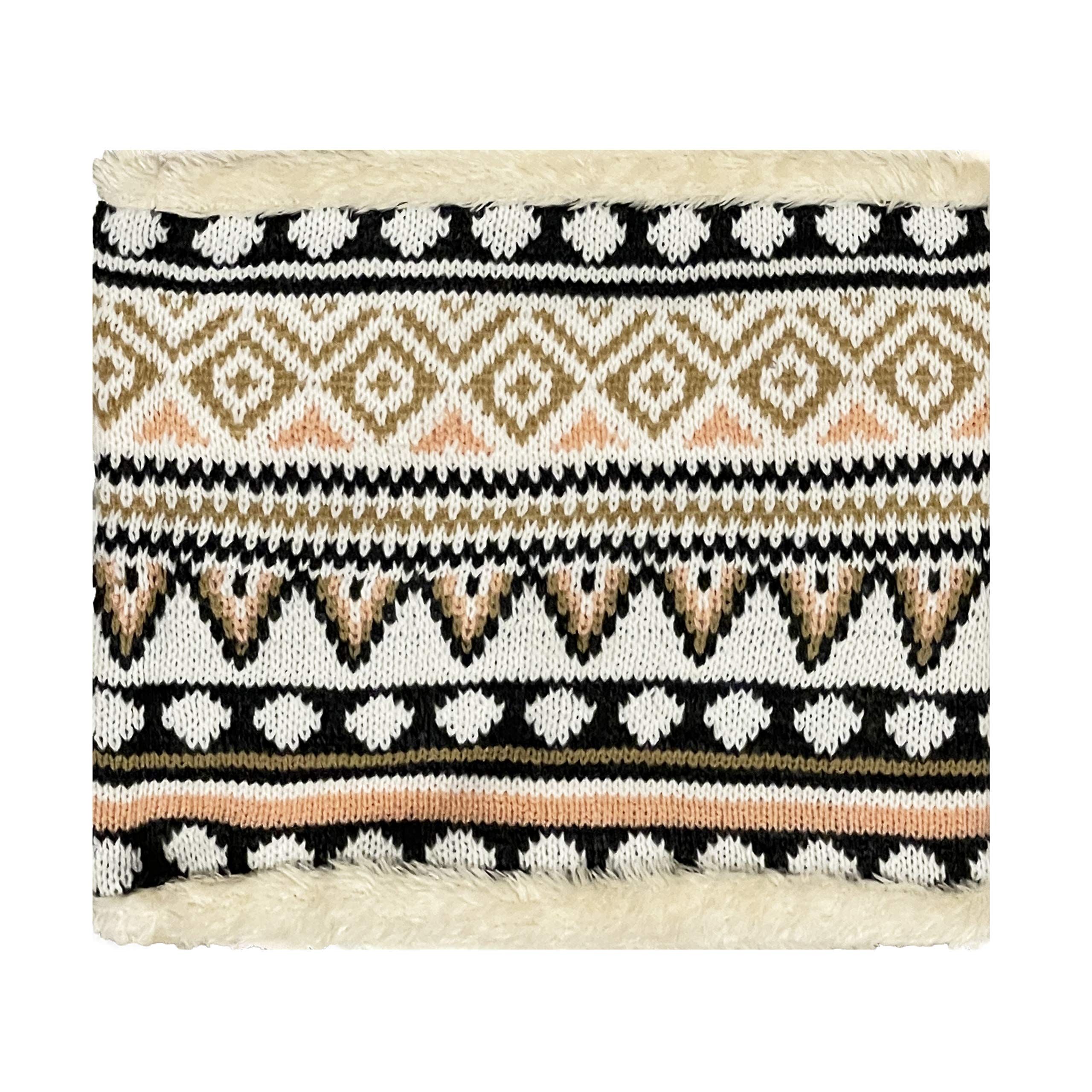 Spotlight Hosiery Winter Knit Neck Warmer Tube Scarf Furry Inside for Women & Men (Pink/Gray/Gold Pattern)