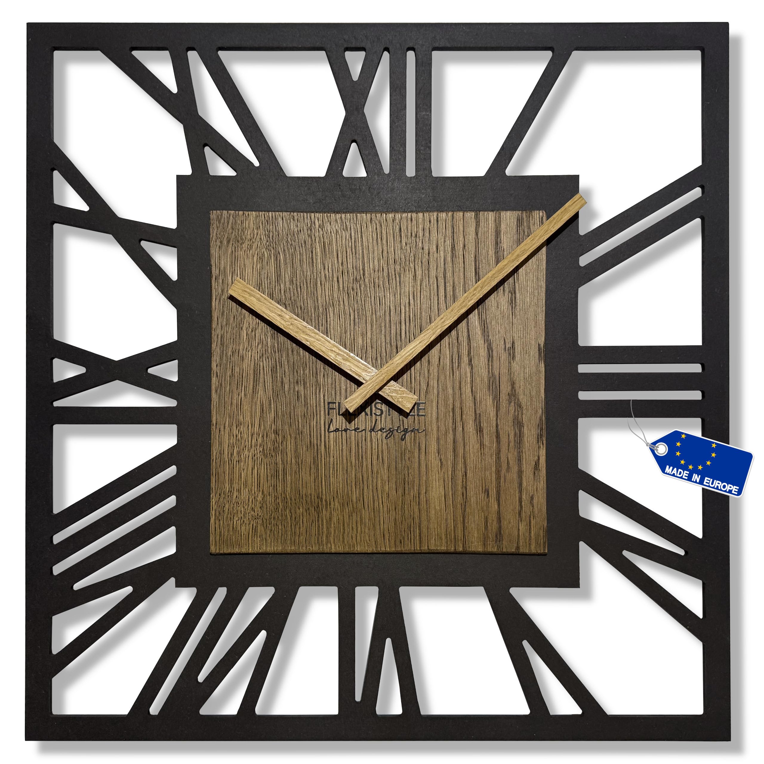 FLEXISTYLE Zegar ścienny bez odgłosów tykania, nowoczesny LOFT Piccolo Square 30 cm/50 cm, do salonu, łazienki (czarno-brązowy, 50 cm)