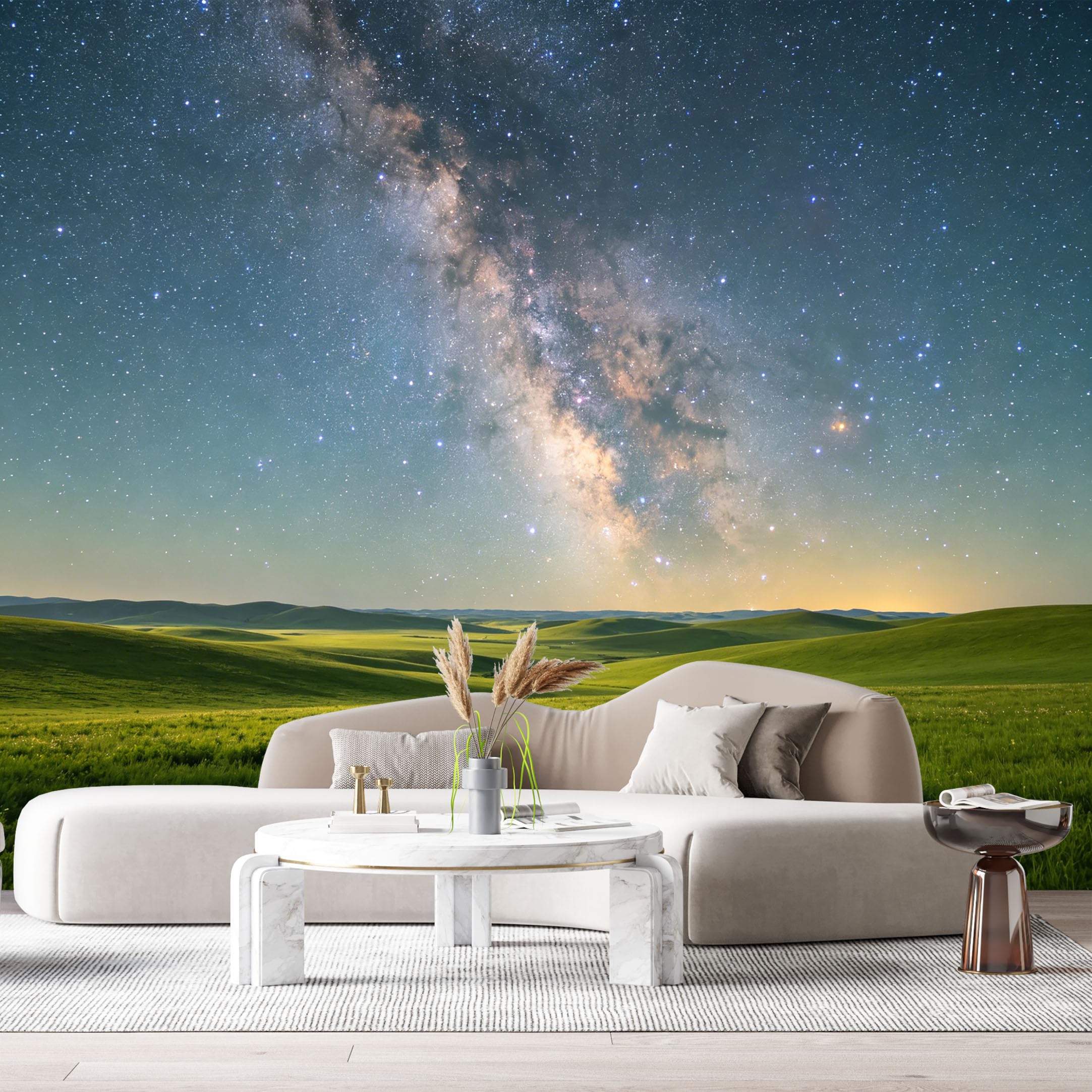 Custom Size Wall Murals Starry Sky Landscape Milky Way Horizon Night Field SelfAdhesive Wall Fabric Removable Large Wallpaper for Photo Living Room