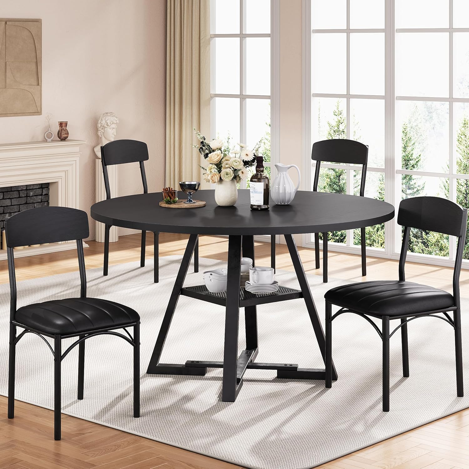 Amazon.com - Round Dining Table Set for 4, Kitchen Table and Chairs for ...