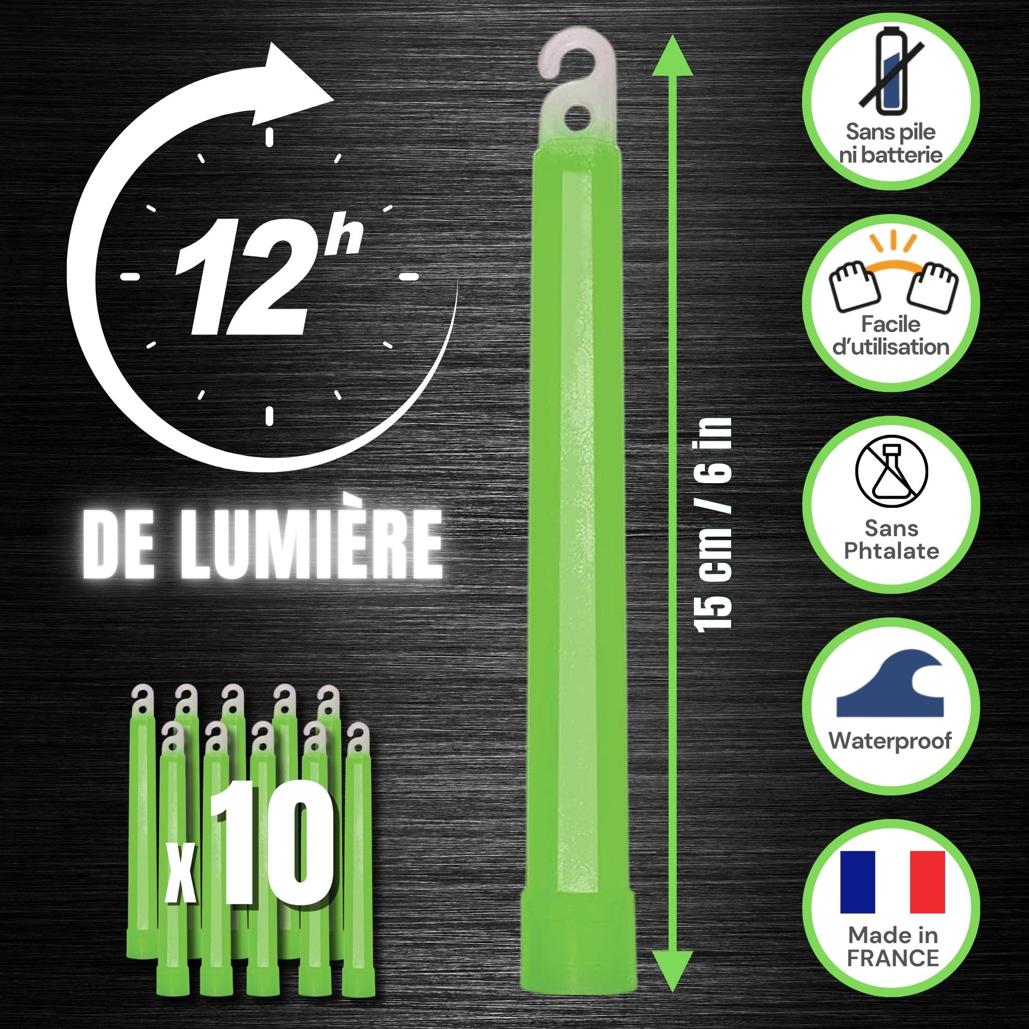 Cyalume KZ-IF8W-ILXA - Barras de luz verde SnapLight Luces químicas 15 cm, 6 Inch Lightstick super brillante con duración de 12 horas (Caja de 10)