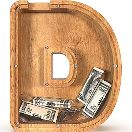 Sulevalt 12 Extra Large Wooden Letter Piggy Banks - Piggy Banks for Boys Girls Kids, Alphabet Money Banks with Initial D - Coin Banknote Bank Birthday/Christmas for Kids