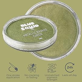 Blue Squid Face Paint Water Based Single Cake Professional Face Paint & Body Paint - Water Activated, Kids Adults Face Painting for Costume, Halloween Makeup, Cosplay - Metallic Bronze Face Paint 30g