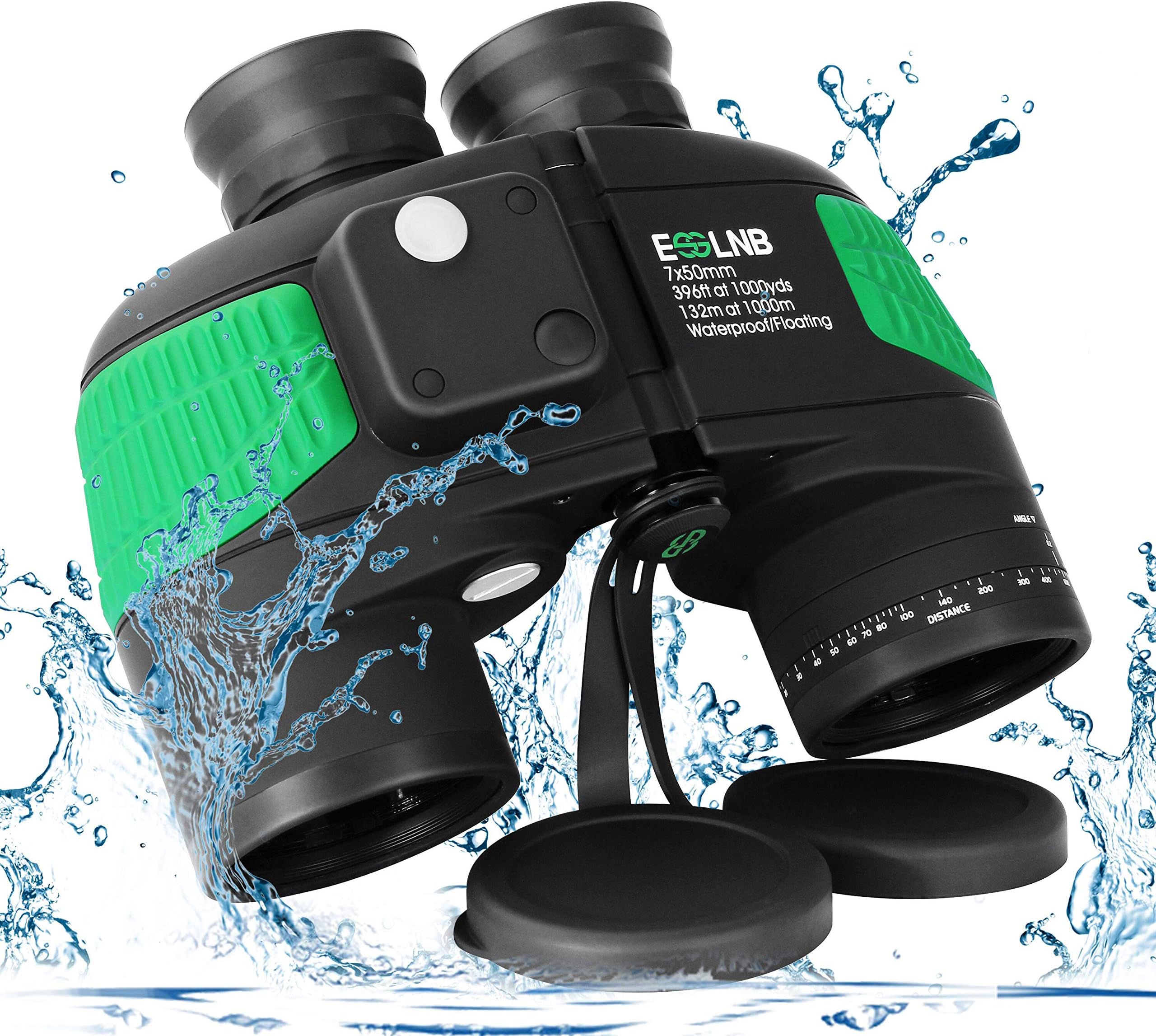 ESSLNB Marine Binoculars 7X50 Compass Binoculars BAK4 Prism with Night Vision Rangefinder Compass Strap and Bag 100% IPX7 Waterproof For Hunting Boating
