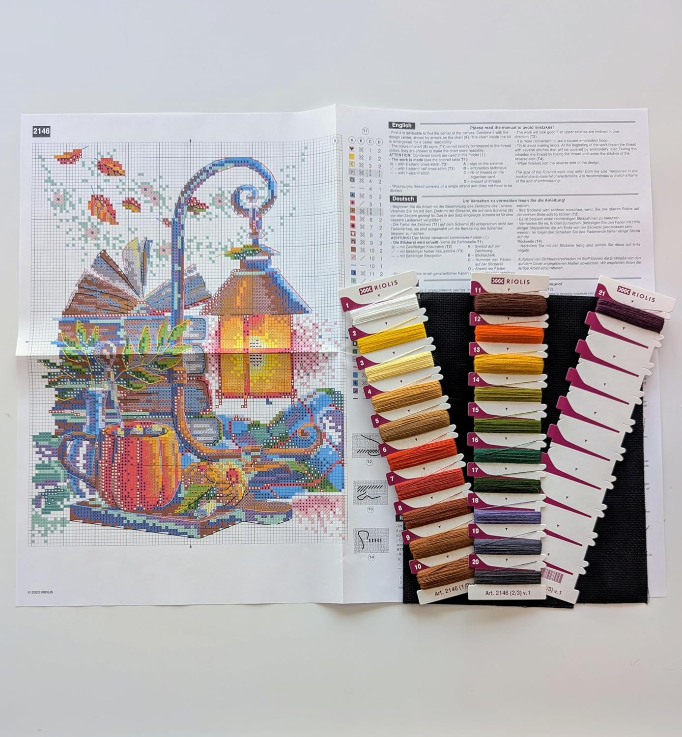 RIOLIS - Cozy Autumn 2146, Halloween Cross Stitch Kits 7" x9½, Counted Cross Stitch Kits, Counted Cross Stitch Kits for Beginners & Advanced, Cross Stitching Kits for Adults, Halloween Embroidery Kit