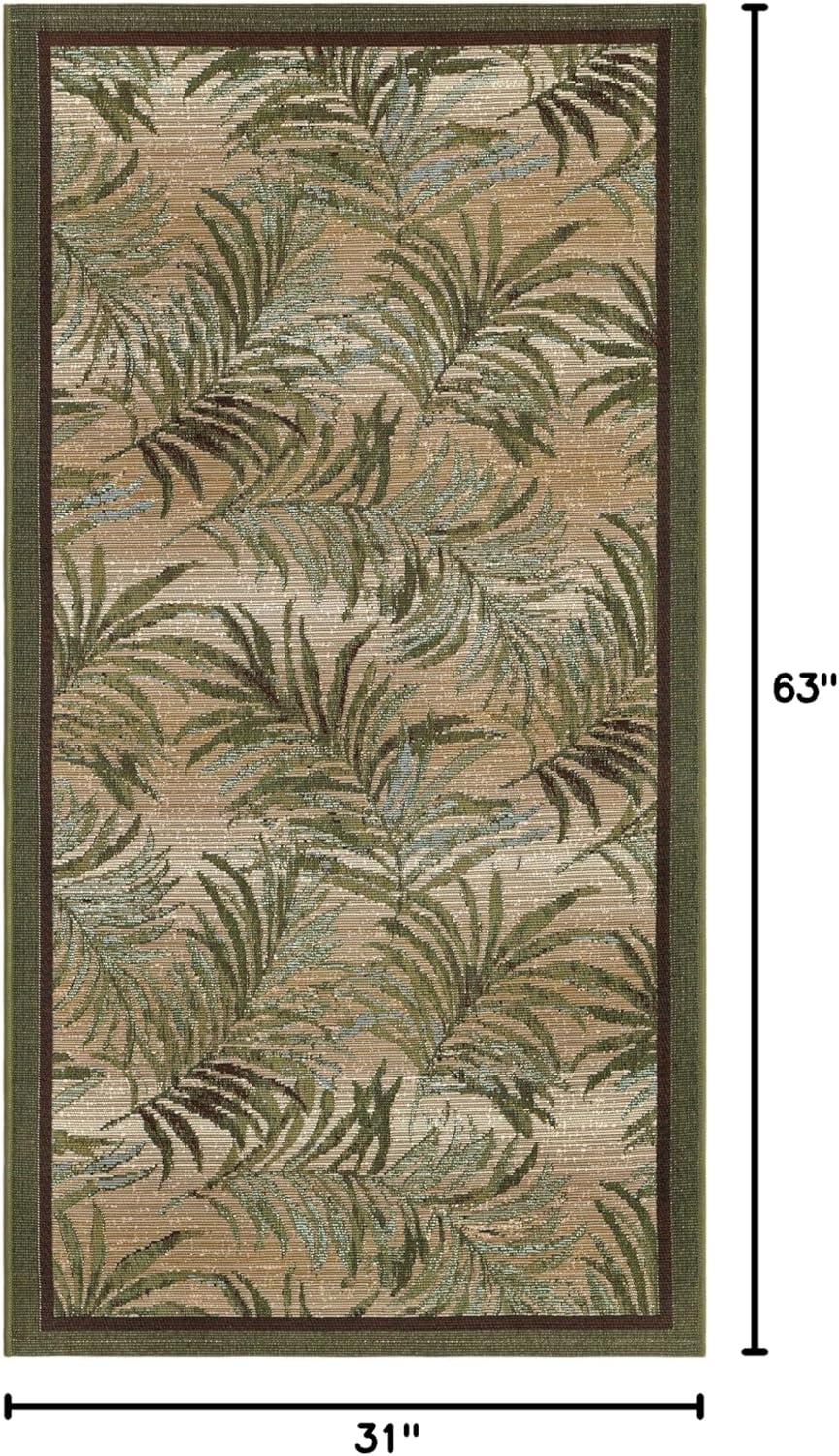 Unique Loom Outdoor Botanical Collection Area Rug - Keukenhof (2' 7" x 5' 3" Runner, Green/ Beige)