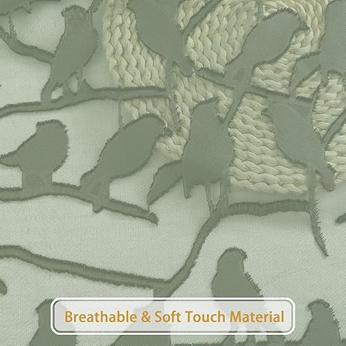 Vista 64 de OVZME - Anji Cortinas semitraslúcidas de gasa, ligeras, vaporosas, privacidad, textura, bolsillo barra doble, pájaros recortados, dormitorio, sala