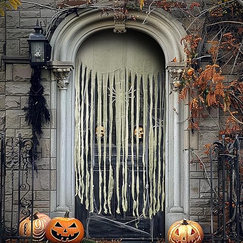 Miniatura 10 de Watayo 8 piezas de cortinas de puerta de Halloween, cortina sangrienta de 65 x 39 pulgadas, cortina espeluznante para decoración de casa embrujada