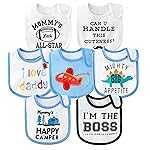 2ooya 7Pcs Cotton Waterproof Baby Bibs Adjustable Hook Loop Closure Infant Bib Unisex Blue Newborn Infant Food Bibs Keepsake Baby Gift for Drooling Feeding Eating Teething, 6-12 Months