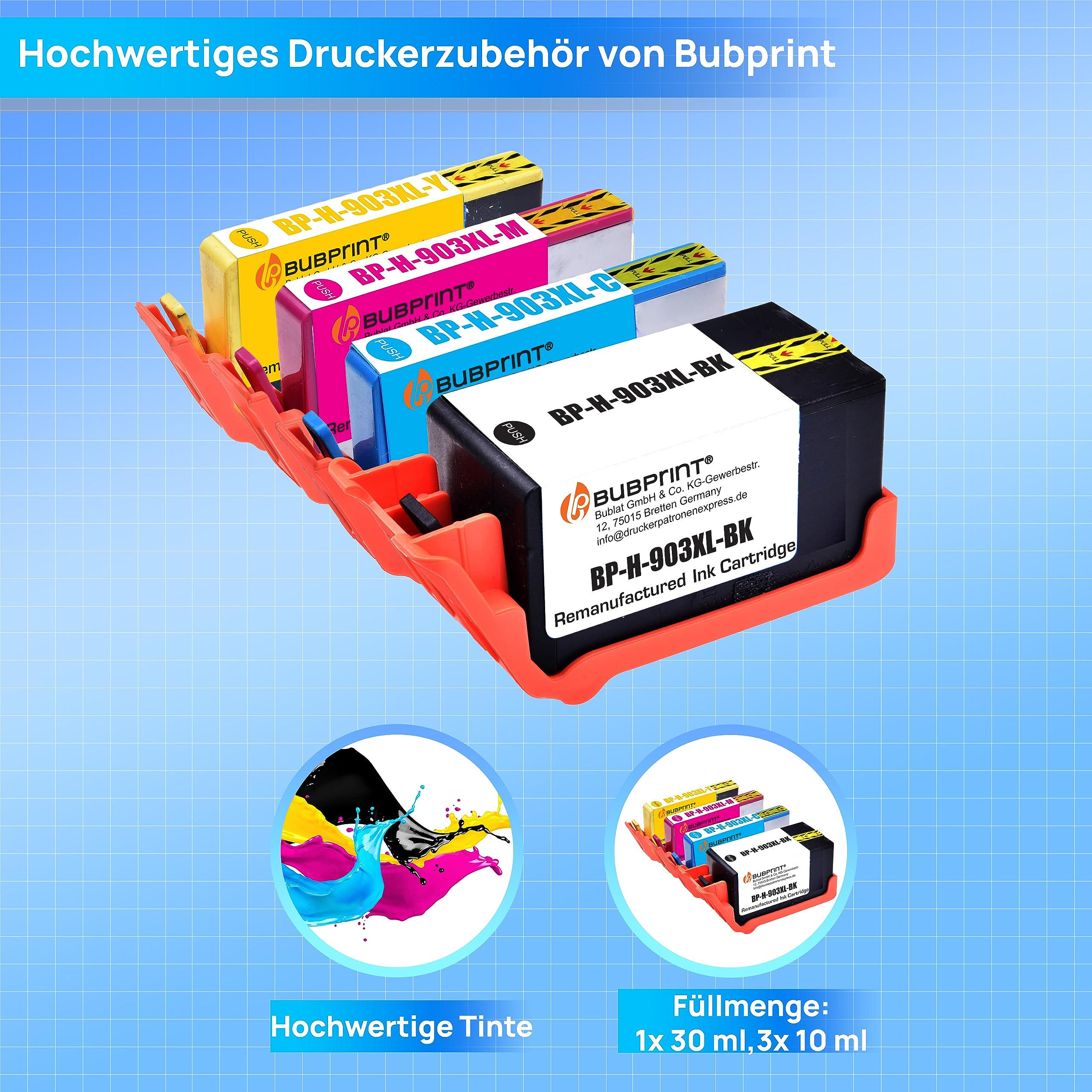 Pack De 4 Cartouches D'encre 903XL Compatibles - Pour HP OfficeJet 6950/6960/6970 - Noir, Cyan, Magenta, Jaune