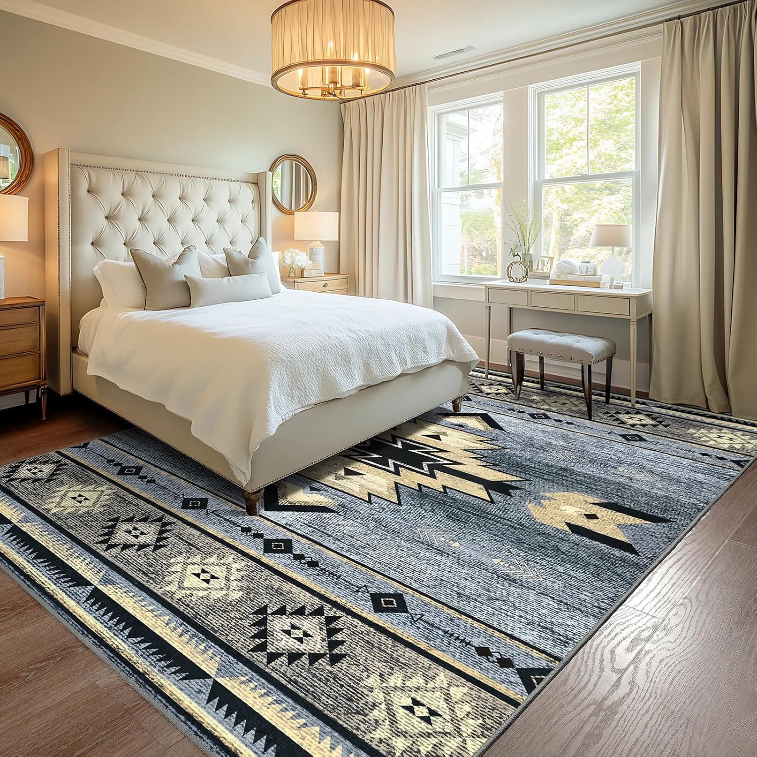Western Rugs for Living Room, Non Slip Large Rugs for Bedroom Dining Table Kitchen, Washable Aesthetic Area Rug for Home Decor, 6ft x 9ft, Grey 6' x 9' (Rectangular) Millennial Gray